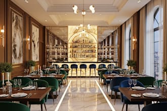 create realistic 3d restaurant, lounge, cafe, or bar render