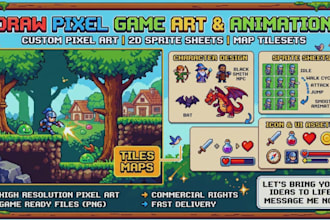 draw pixel game art pixel art animation 2d sprite sheet pixel map tileset pixel