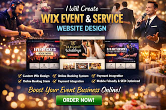 create wix event ticket booking catering wedding mc dj service website design