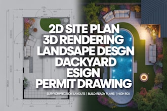 2d site plan 3d rendering landscape design backyard design permit drawing