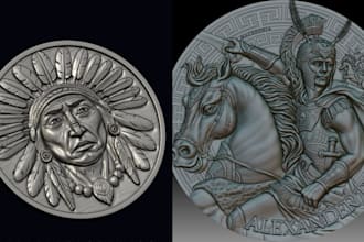 design a custom 3d coin for crypto, challenge coin or 3d printing stl
