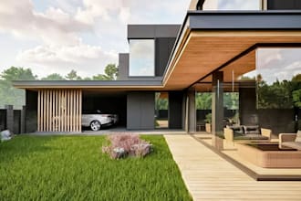 create cgi 3d render for villa exterior,architecture concept rendering,hardscape