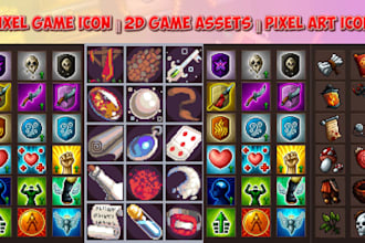 create pixel game icon, 2d game assets, pixel art icon, items skill ability icon