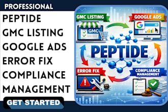 list peptide product, gmc listing, google ads, manage ads