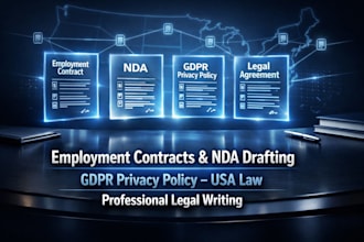draft employment contract, nda, gdpr privacy policy USA law and legal contracts