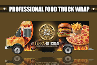 create modern and professional food truck, food menu, van, trailer, wrap design