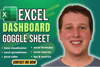 create excel dashboard spreadsheet, goggle sheet, KPI tracking and vba script