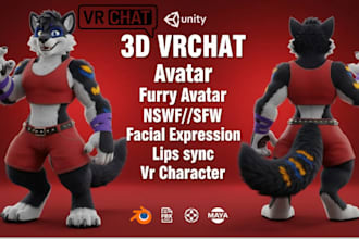 do vrchat avatar commission furry nsfw vrc avatar  model with facial expressions