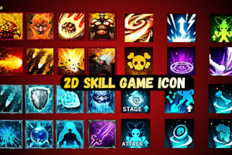 design 2d skill icon, ability icon,weapon icon,blessing icon,rpg icon  for game