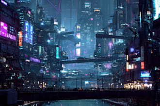 draw cyberpunk sci fi futuristic city no ai use
