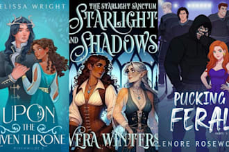do fantasy romance book cover illustration, spicy young adult erotica cover art