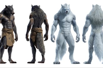 create a cinematic 3d werewolf character with realistic fur and muscular anatomy