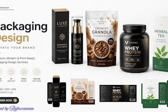 design product packaging, box, label and pouch with 3d mockup
