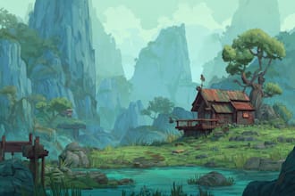 design 2d game concept art background and environment