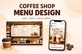 design modern coffee shop menu and cafe social media posts