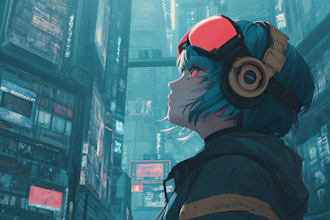 create cyberpunk illustration anime for poster music