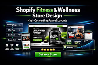 design shopify fitness, supplements, nutrition, coaching, wellness funnel store