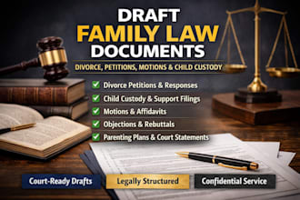 draft family law documents, divorce petitions, motions, and child custody filing