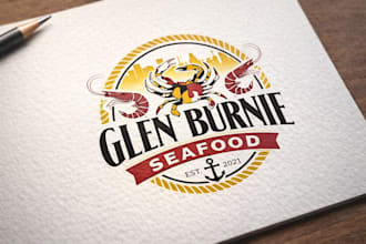 create a custom seafood logo with shrimp mascot illustration