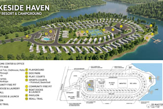 design rv park master plan site and campground with 2d plan, render