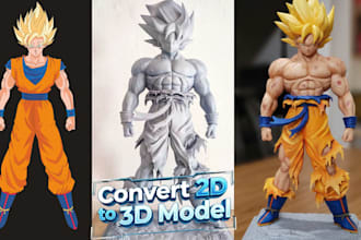 convert 2d character design to 3d model print and paint miniature 3d toy figures