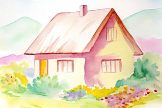 do a watercolor house illustration