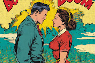 draw vintage pop art poster design, retro comic cover art vintage illustration