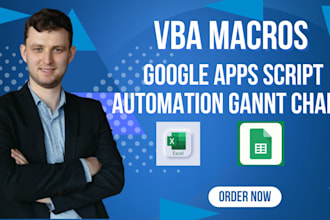 create vba macros, google apps script automation gannt chart spreadsheet