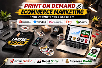 do redbubble, teepublic, teespring, etsy store promotion and shopify marketing