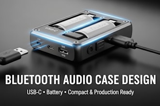 design compact bluetooth audio case with battery, usb c ,product ready enclosure