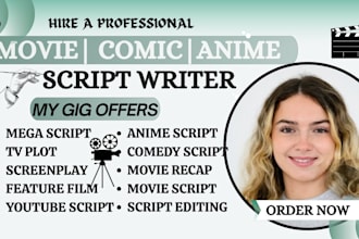 write horror movie script, screenplay, TV pitch, comic, anime manga, adaptation