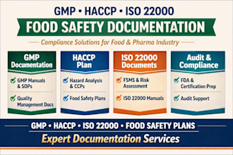prepare gmp, haccp, iso 22000 and food safety documentation