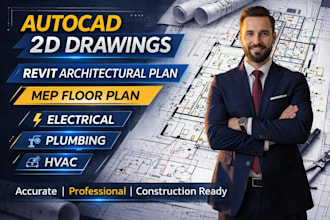create autocad and revit 2d architectural drawings with mep floor plan