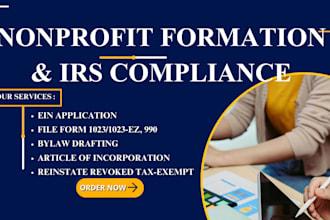 register nonprofit incorporation, reinstate revoked 501c3 status, 1023, 990, ein