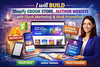 build shopify ebook store, author website with ebook marketing, book promotion