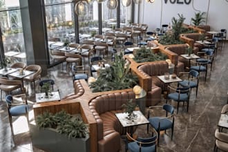 render 3d interior design, restaurant, bakery, cafe visualization, pub, bar area