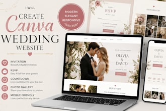 create canva wedding website, invitation rsvp countdown, photo gallery digital
