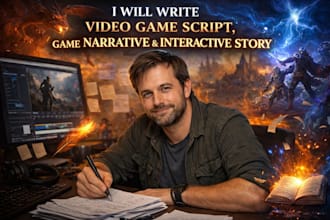 write video game script, game narrative and interactive story