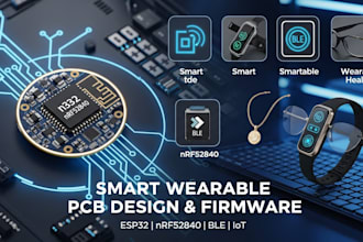 pcb design and firmware for smart wearables, glass, jewelry esp32, nrf52840
