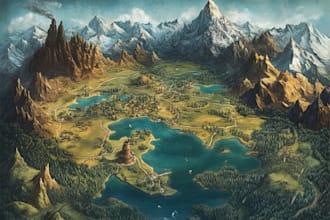 draw a fantasy map with digital watercolors