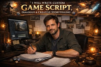 write custom game script, dialogue and creative storytelling