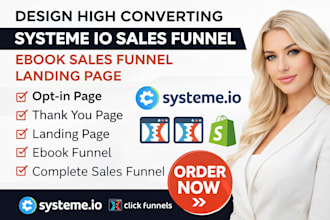design high converting systeme io sales funnel, ebook sales funnel, landing page