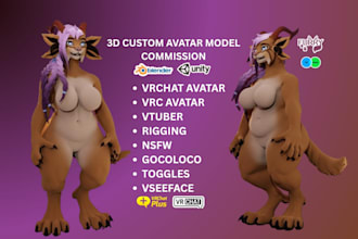 custom furry vrchat avatar,  vr avatar, 3d nsfw fursona  vtuber model  pc quest