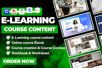 create online course content creation, elearning course content, video, workbook