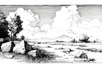 hand draw black and white sketch illustration in pen ink style
