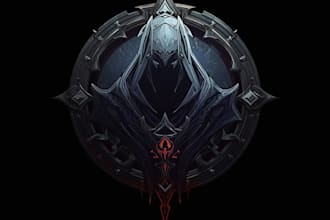 make 2d fantasy, sci fi, rpg game logo title in dark theme