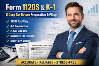 prepare form 1120s and k1 for scorp tax return and saving within 48 hours