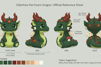 design custom plush reference sheet tech pack stuffed animal toy and ych concept