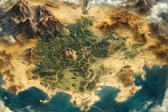 draw a fantasy map with digital watercolors