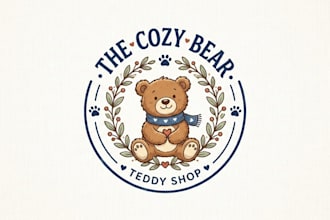 design an adorable and unique teddy shop logo for your brand